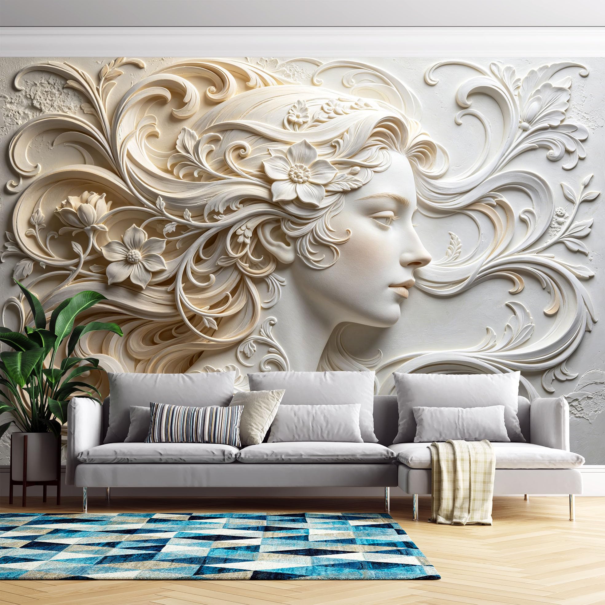 Papel Pintado Con Relieve 3D Mujer Elegante Papel Pintado Autoadhesivo Pared 260Cmx420Cm(Hxw) De Arte Moderno, No Tejido, Impermeable, Removible, Autoadhesivo, Para Dormitorio Y Sala De Estar,