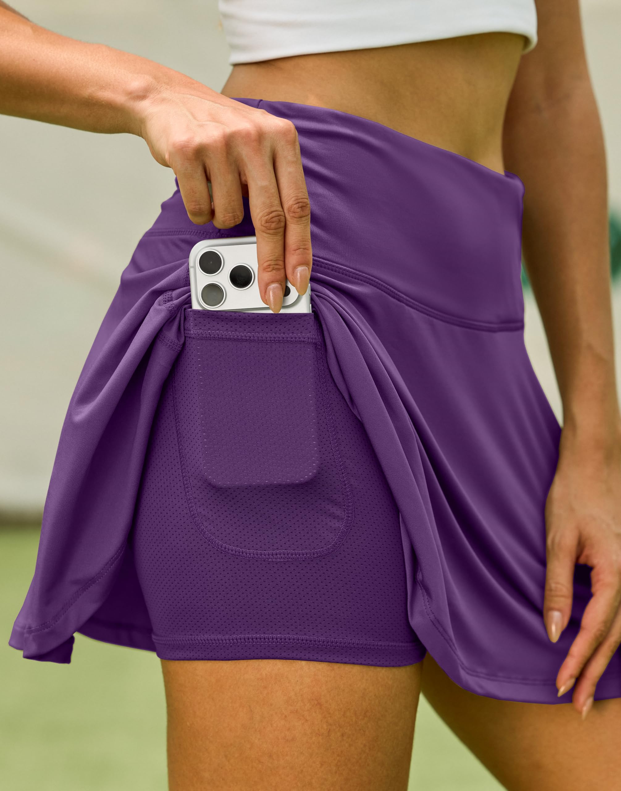 SANTINY, Gonna da tennis plissettata da donna, con 4 tasche e pantaloncini, a vita alta, sportiva, casual, adatta per golf e corsa