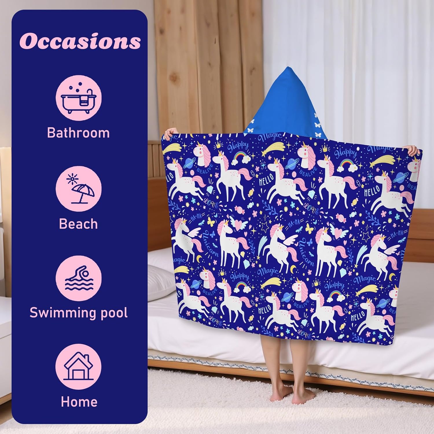 Hooded Towels for Kids Unicorn 60" x 35" Toddler Bath Beach Towel Poncho with Hood Super Soft and Absorbent 100% Microfiber for Girls Ages 5-12