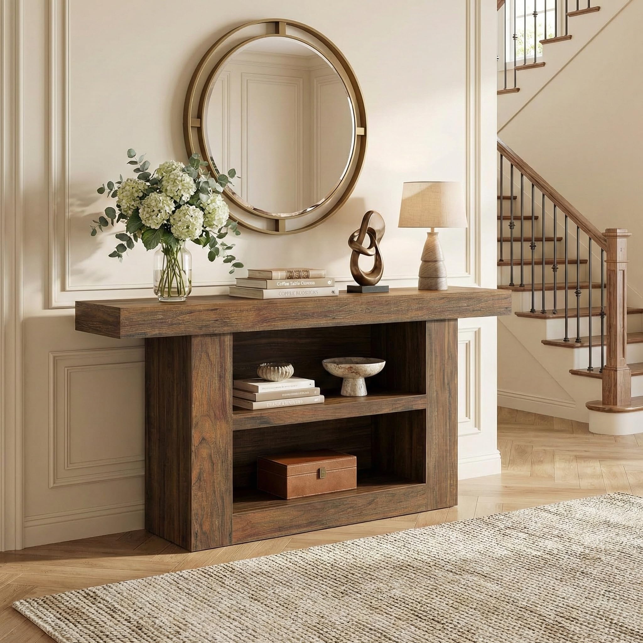 Lailang 160cm Mesa de Entrada, Mueble Pasillo Estrecho, Recibidor Entrada con Estante, Consola Recibidor Madera, Muebles Auxiliares de Salon, Recibidores Modernos, 160 x 8 x 20 cm, Brown