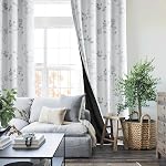 Beauoop Floral 100% Blackout Curtains 84 Inches Long 2 Panels for Bedroom Living Room Grey White Flower Patterned Room Darkening Thermal Insulated Soundproof Grommet Window Treatments Drapes, 52X84