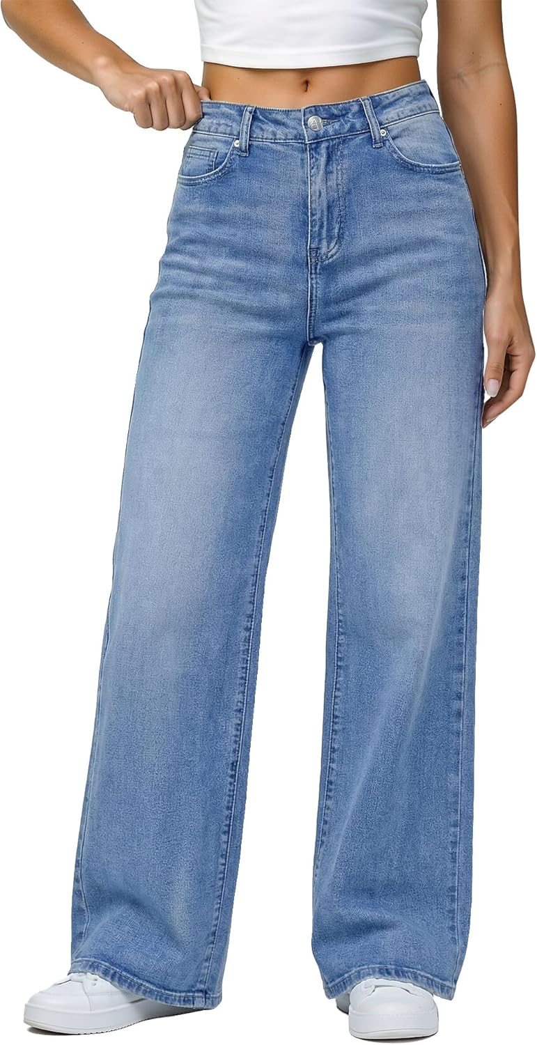GRAPENT Wide Leg Jeans for Women Trendy High Waisted Stretchy Denim Pants 90s Baggy Jeans Trouser Jeans with Pockets