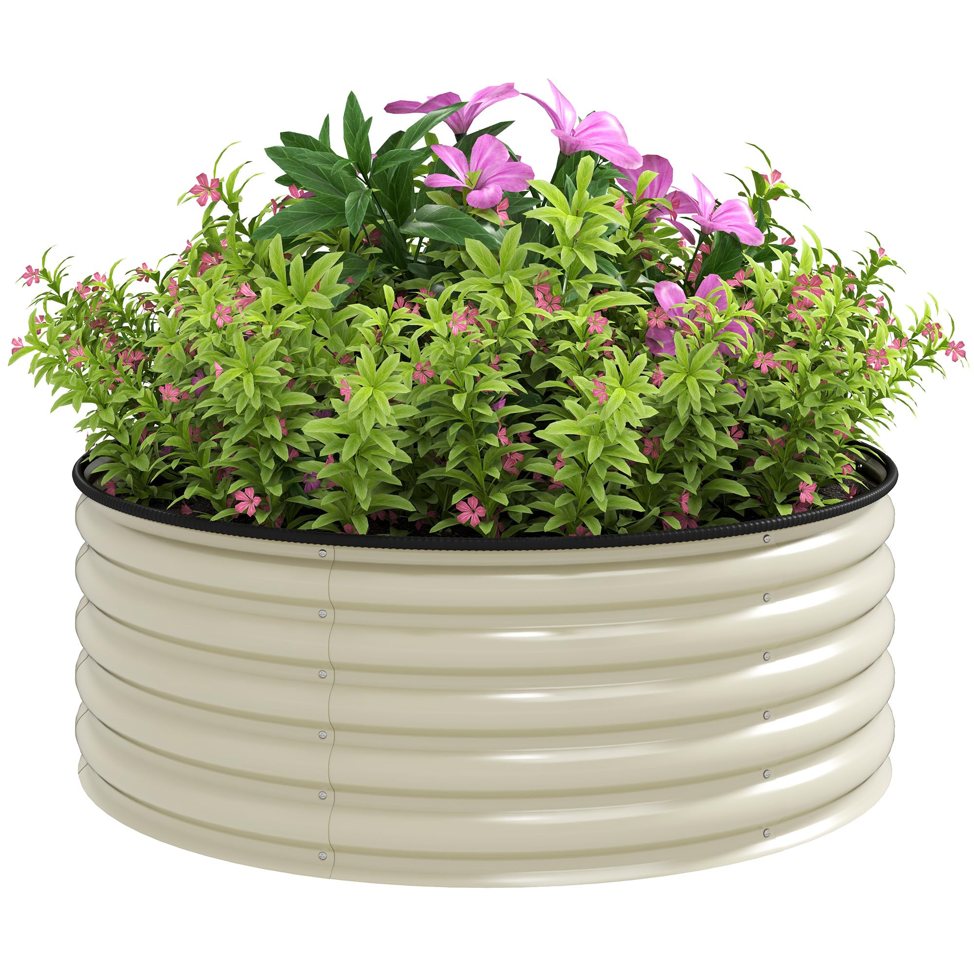 Outsunny Galvanised Steel Planter - 120x120x43cm - Cream White - Flower Bed & Vegetable Garden
