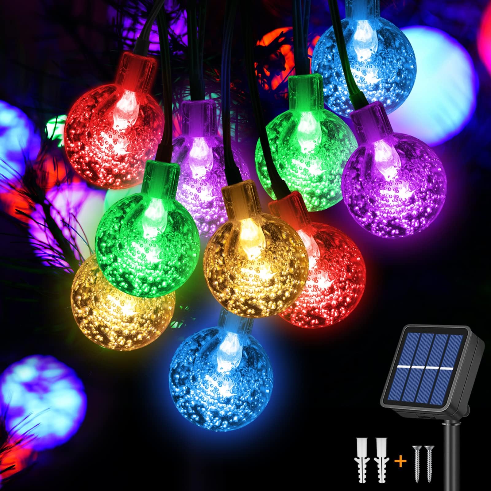 Jsdoin Solar Lights Outdoor Garden,50LED Solar Garden Lights,8 Modes 7.5M/25Ft Waterproof Solar Powered Globe Fairy Lights for Patio Yard Home Christmas Parties Wedding