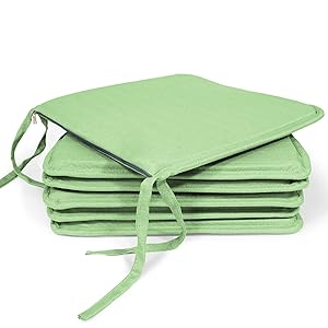 MANEMI Pack 6 Cojines para Silla 40x40x2cm - Cojín Decorativo con Textura de Bambú para Silla, Sofá o Comedor - Juego de Cojines de Asiento Estilo Rústico y Transpirable con Cintas de Sujeción,