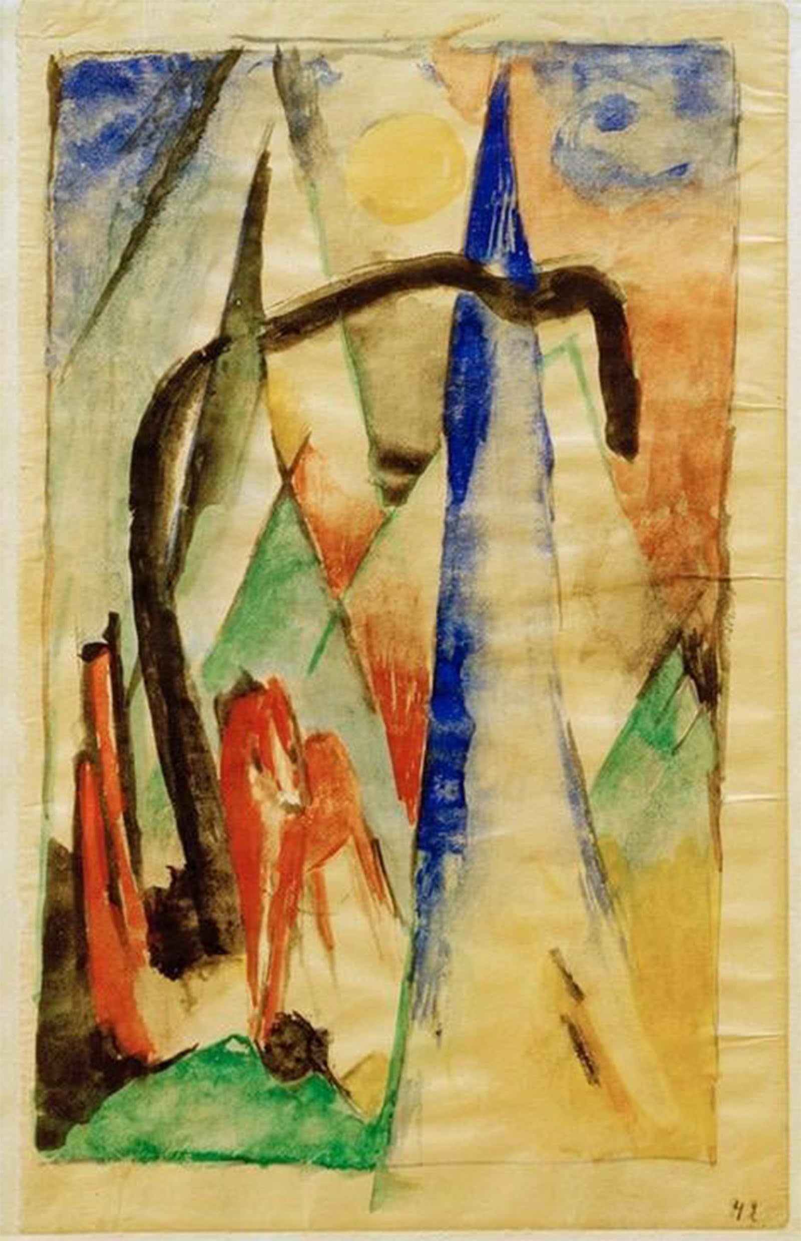 ARTXLXXBN Famous Prints Artwork Pictures Poster Painting Art Horse in Landscape with Pointed Shapes by Marc Artwork Landscape Pictures for Home Decor 60x90cm