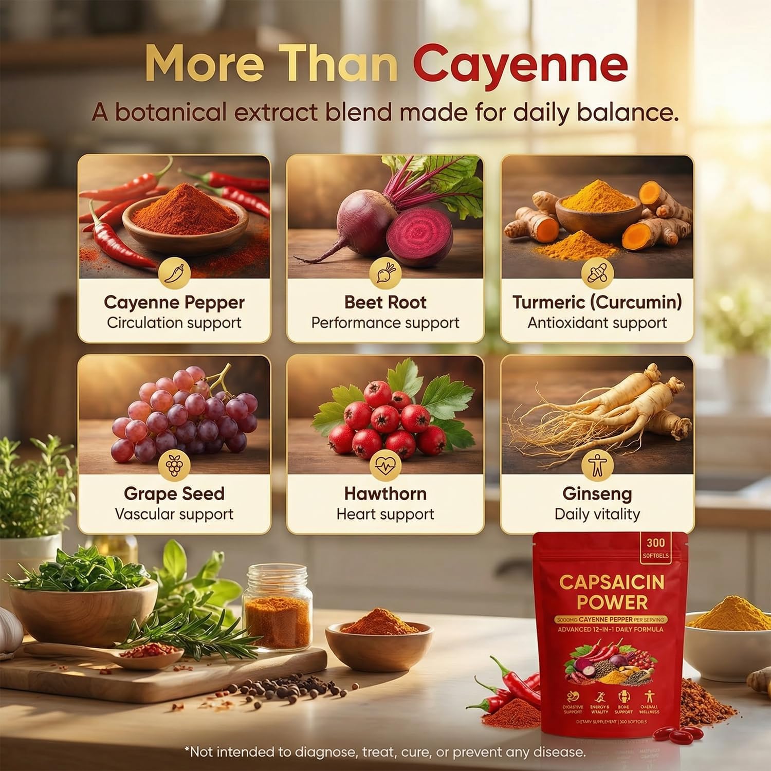 Capsaicin Power - Cayenne Pepper Softgels, Capsaicin Supplements with Vitamin E, D3 & K2, Grape Seed, Beetroot & Turmeric Extract, 300 Soft gels