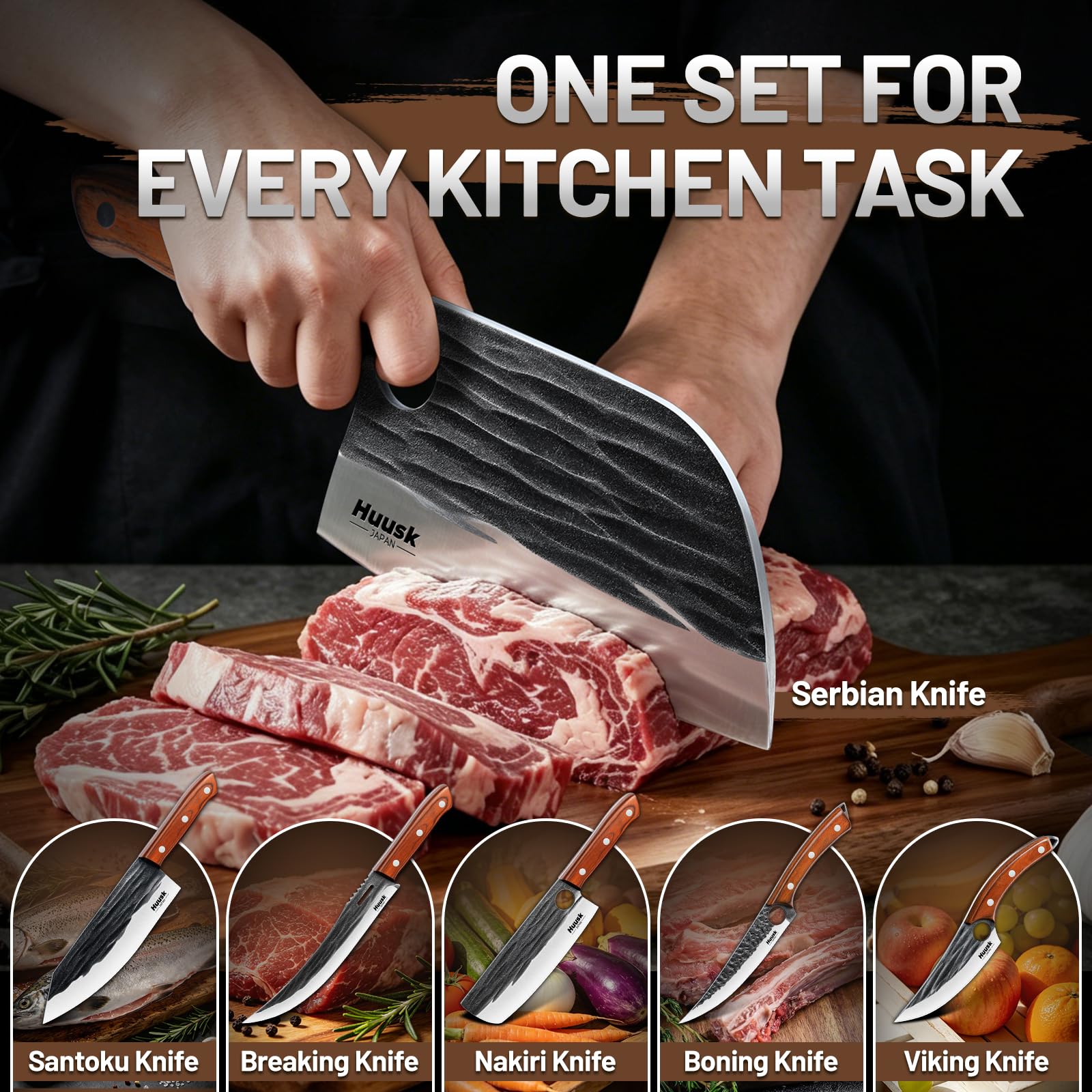 Huusk Serbian Chef Knife Set - 6 PCS Hand Forged Kitchen Knife Set with Bag — Amazon image 5