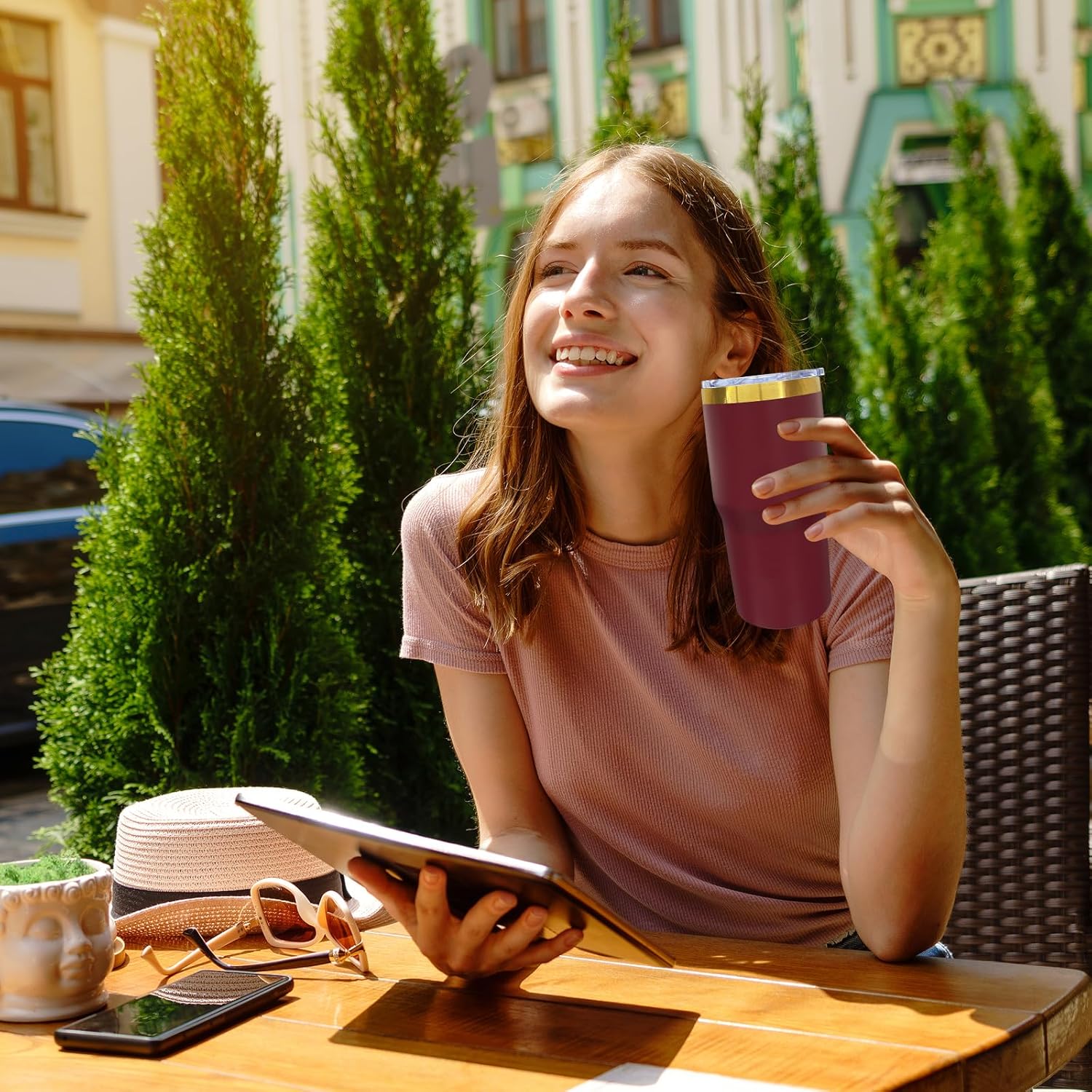 20 oz Tumbler Stainless Steel Tumbler with Lid and Straw, Double Wall Vacuum Insulated Travel Coffee Mug for Laser Engrave, Powder Coated Cups for Hot and Cold Drinks (Maroon,1 pack) - Image 7