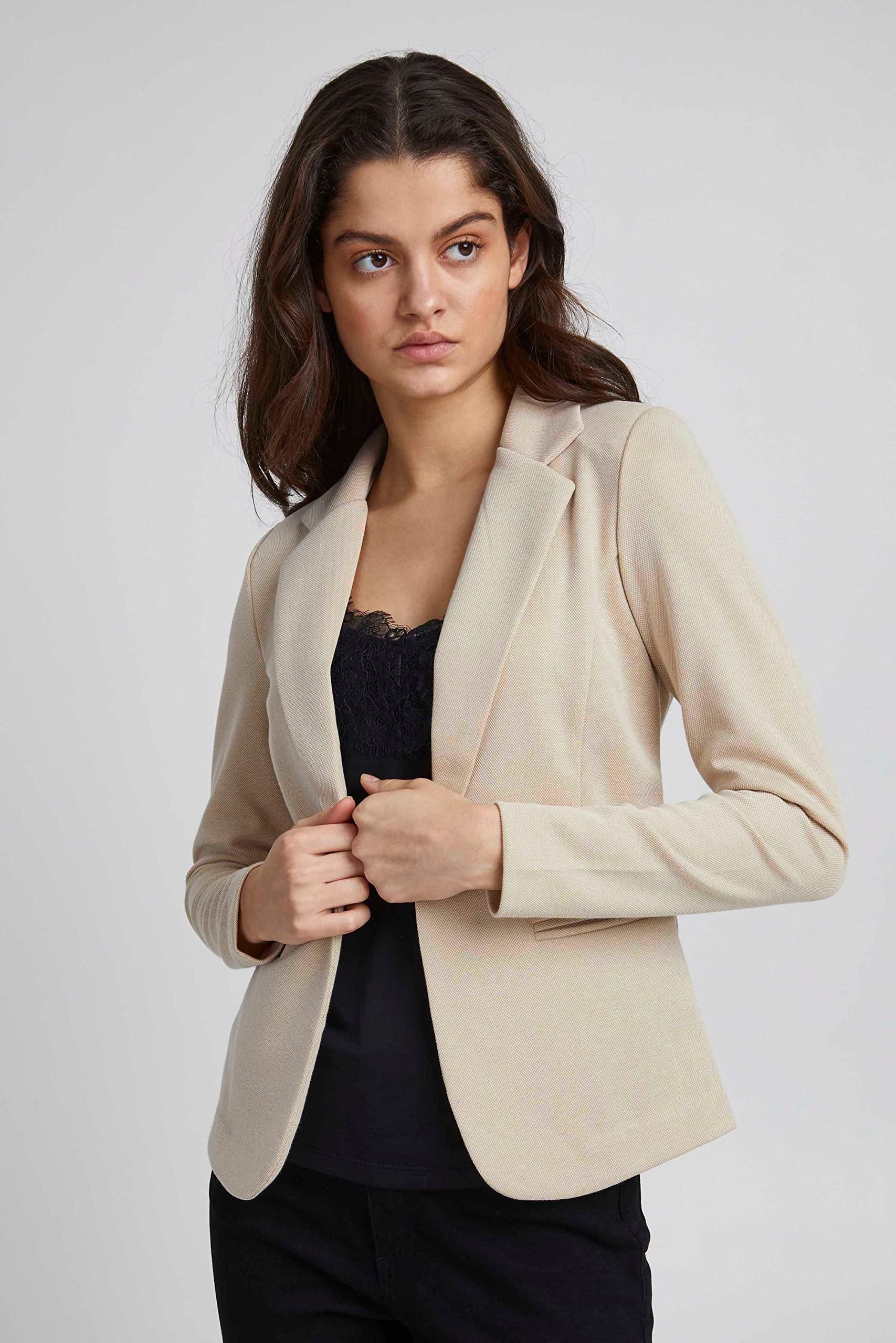 ICHI IHKATE Pique BL Damen Blazer Kurzblazer Jacke EIN-Knopf-Blazer mit Stretch