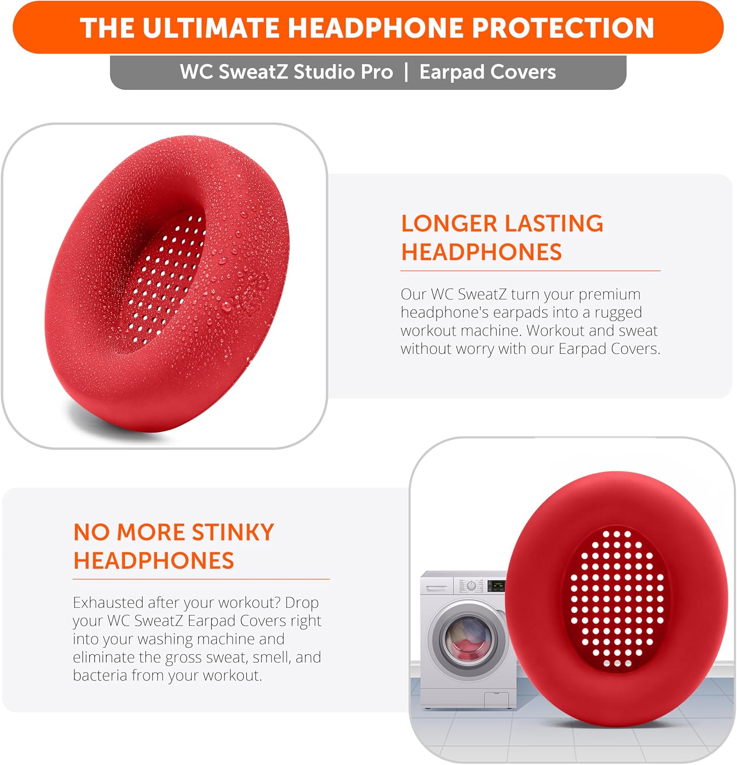 WC SweatZ Studio Pro - Patented Protective Silicone Earpad Covers for Beats Studio Pro Made by Wicked Cushions | Sweatproof & Easily Washable | Red