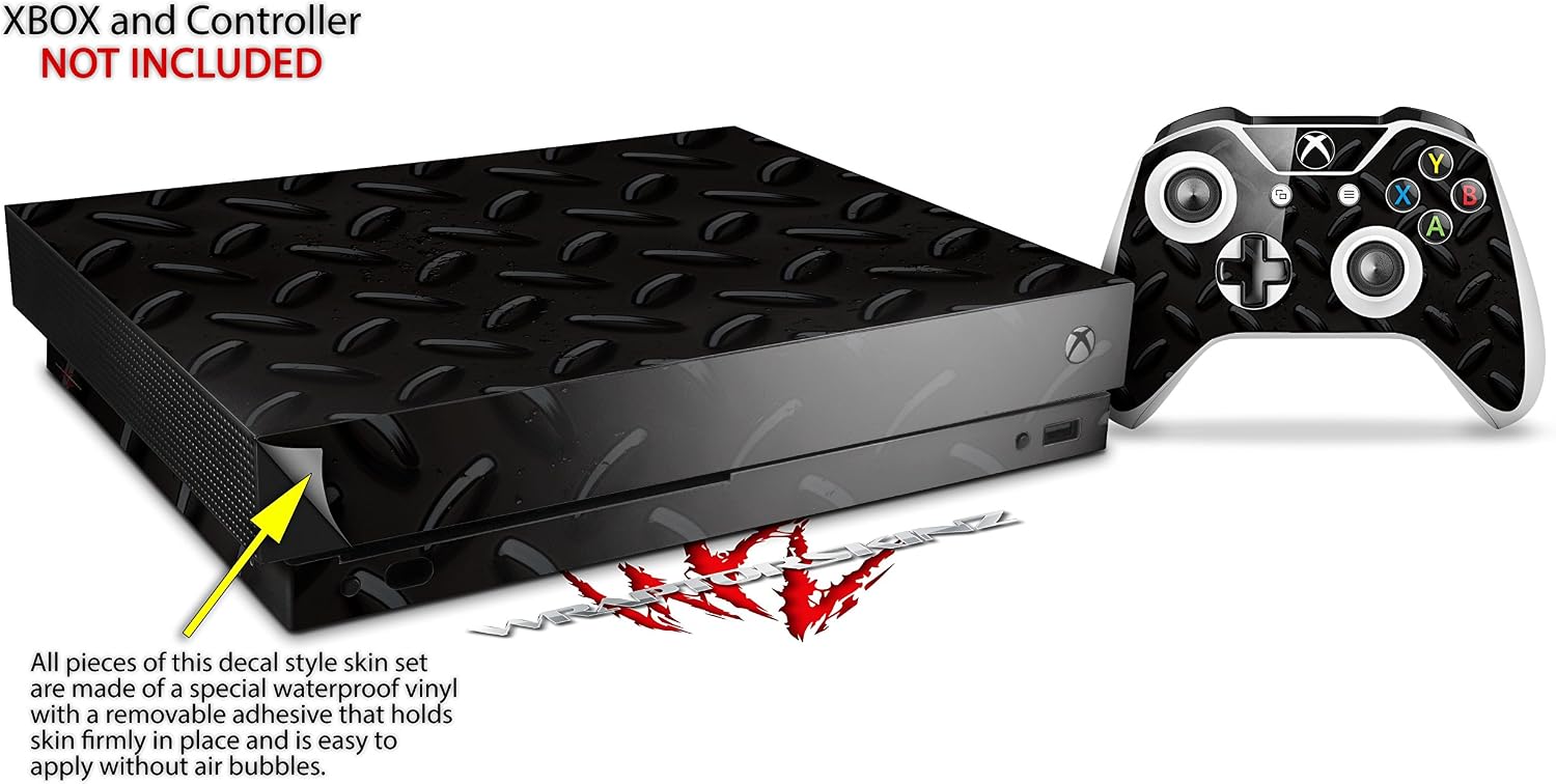 Decal Vinyl Skin Wrap Compatible with Xbox One X Console and Controller - Diamond Plate Metal 02 Black