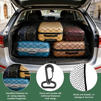 2Pcs Cargo Net, 110 x 60 cm Stretchable Elastic Nylon Storage Net, Car Boot Nets Universal Storage Nylon Nets with 8 Hooks for Automotive Van SUV Pickup