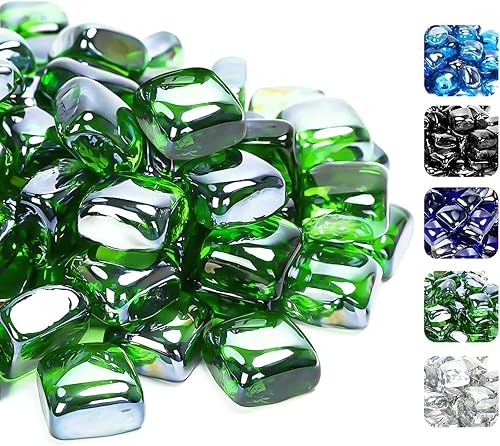 GRISUN Cubos de vidrio de fuego verde esmeralda para hoguera, 20 libras, rocas de vidrio templado de 12 pulgada para chimenea natural o propano,