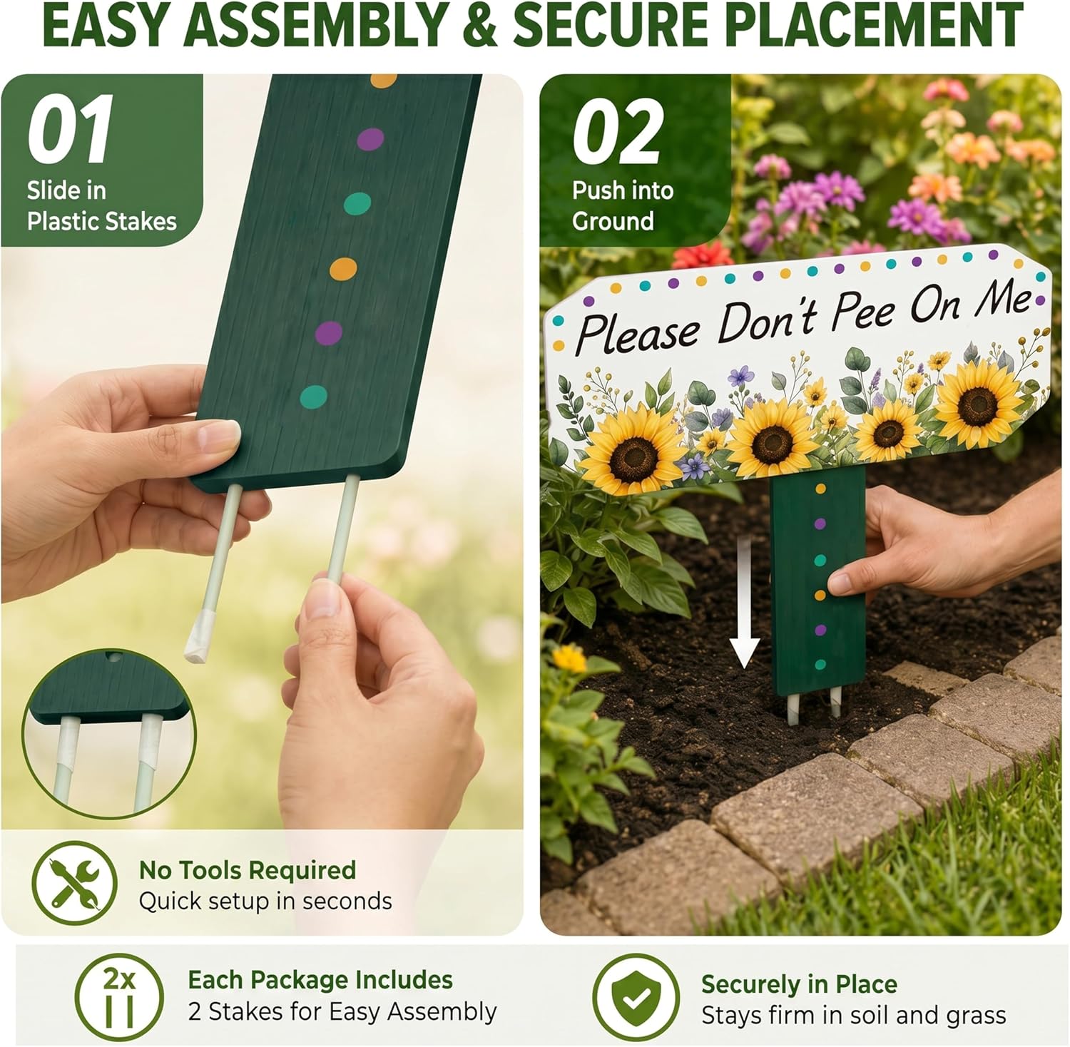 2 Pack 11.5x9" Sunflower No Peeing Dog Sign for Yard image 5