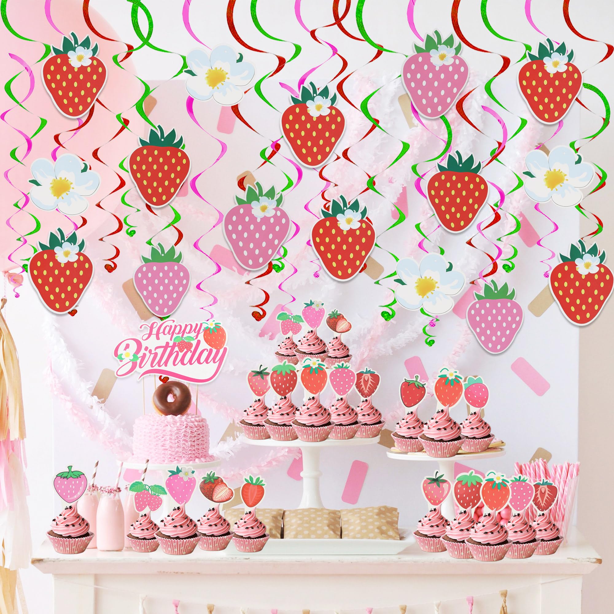Topper per torta a forma di fragola, in legno, per 1° compleanno, decorazione per il primo compleanno, decorazione per torta con fragole rosa, decorazione per donne e ragazze, tema fragola, baby