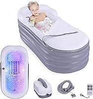 SereneLife Inflatable Spa Bathtub with Bubble Massage Mat, LED Lights, Pillow, Cup Holder - 66" x 30" x 26", 190 lbs Capacity