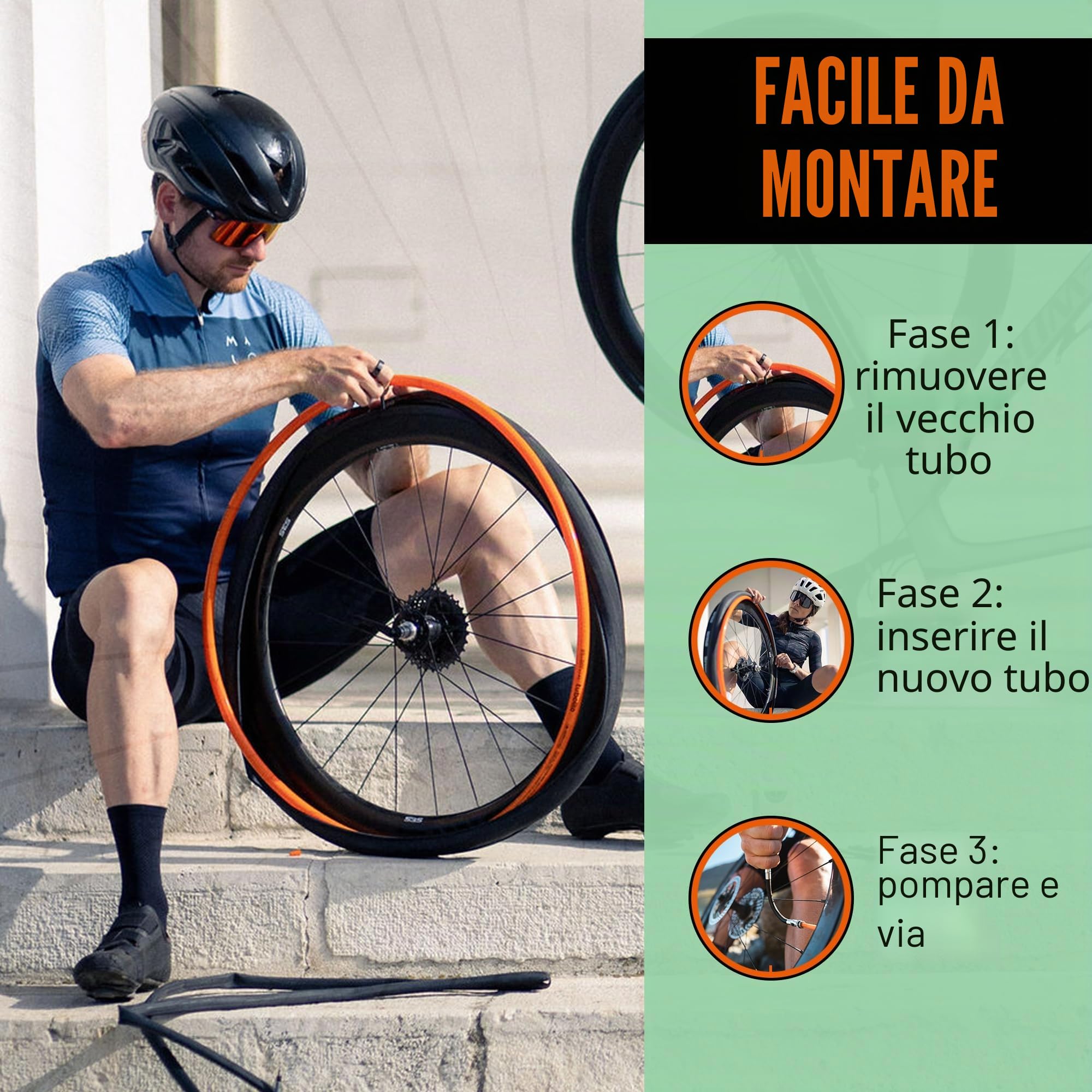 Tubolito Road 700C x 18-32 mm, leggero, resistente e compatto, compatibilità con cerchioni e freni a disco, 2 protezioni antiforatura
