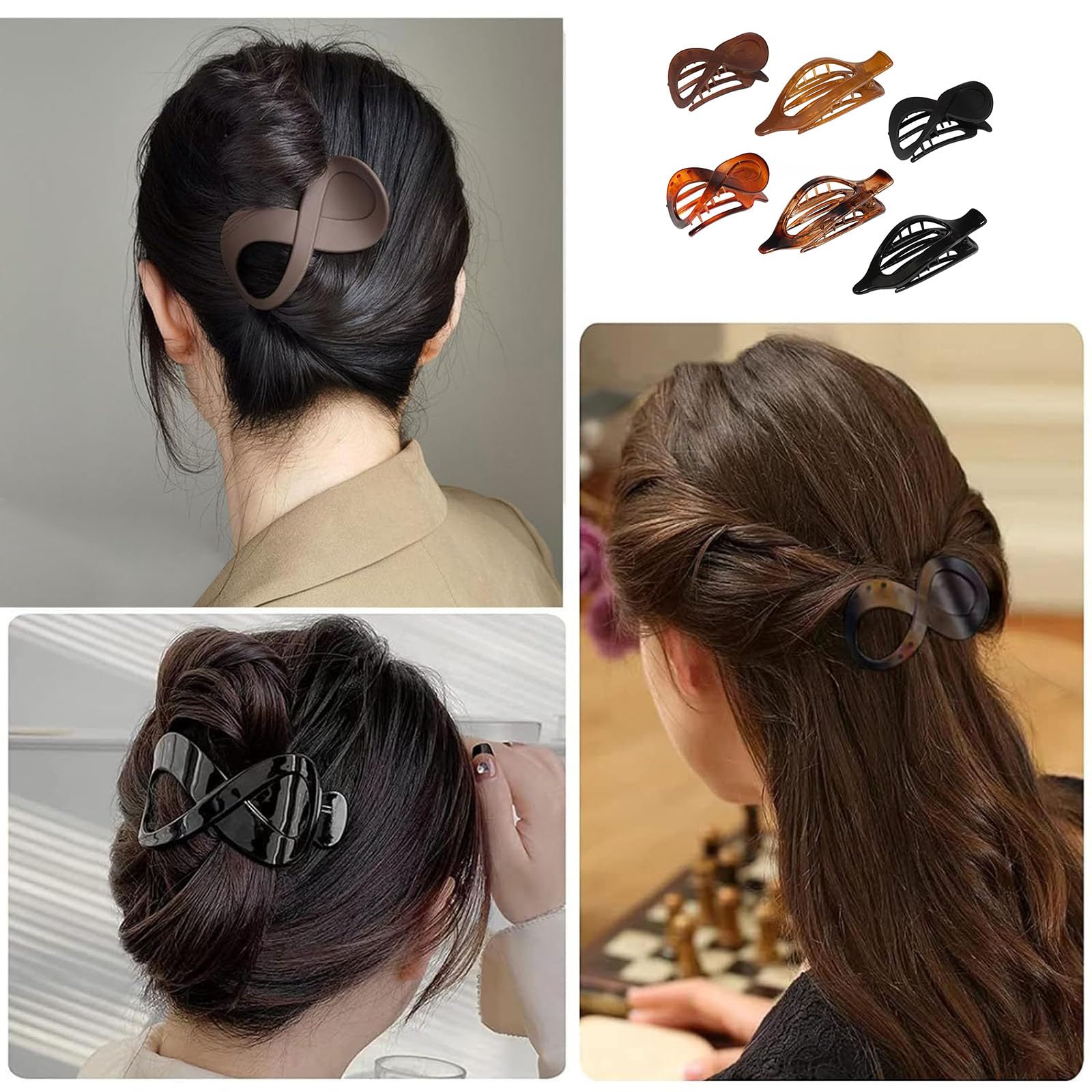 べっ甲風 ヘアクリップ 中型 6本爪 楽天市場】べっ甲風スクエア型バンスクリップ 大きめ シンプル