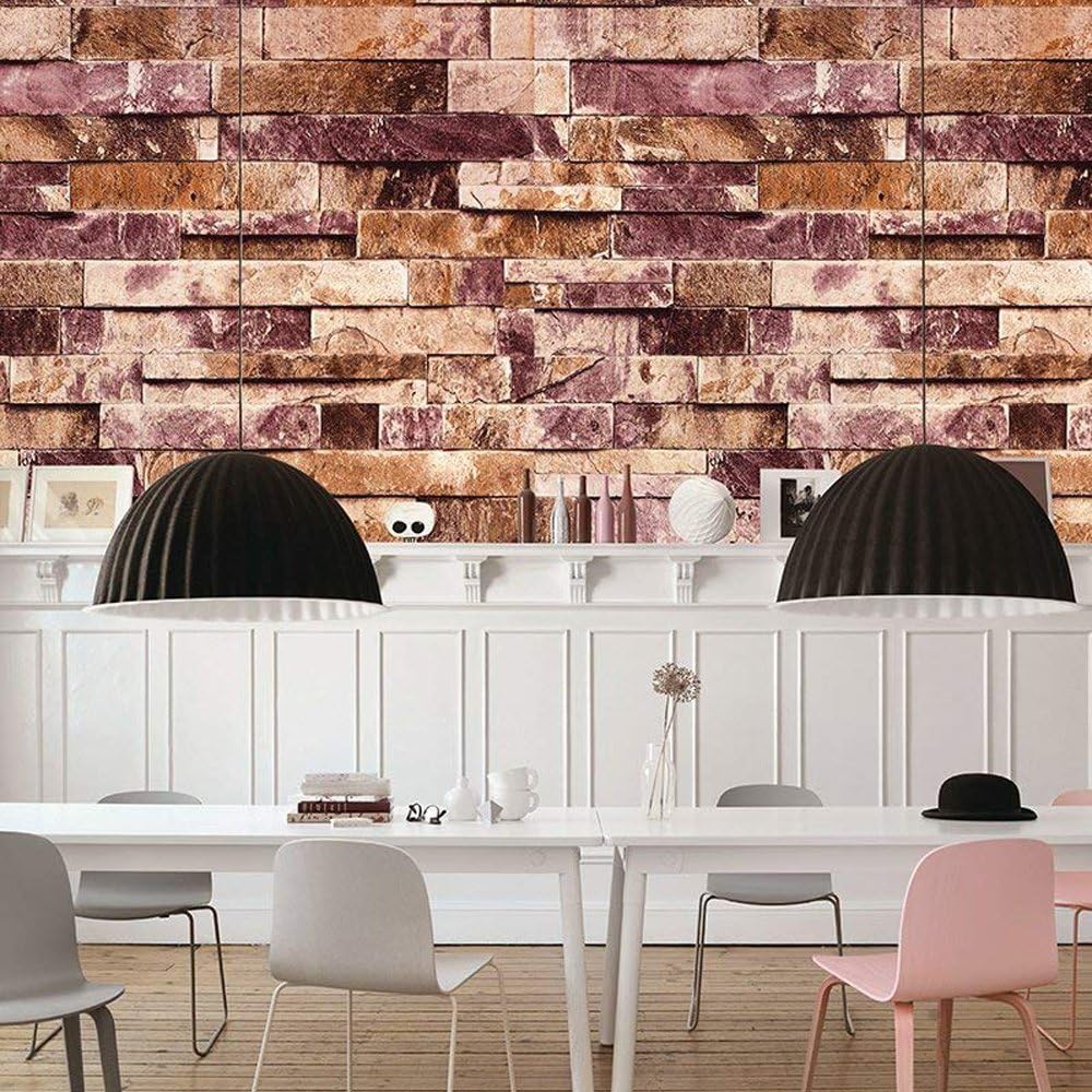 QIHANG Three-Dimensional Wallpaper Brick Wall Wallpaper 3D Textured Bricks Red Color