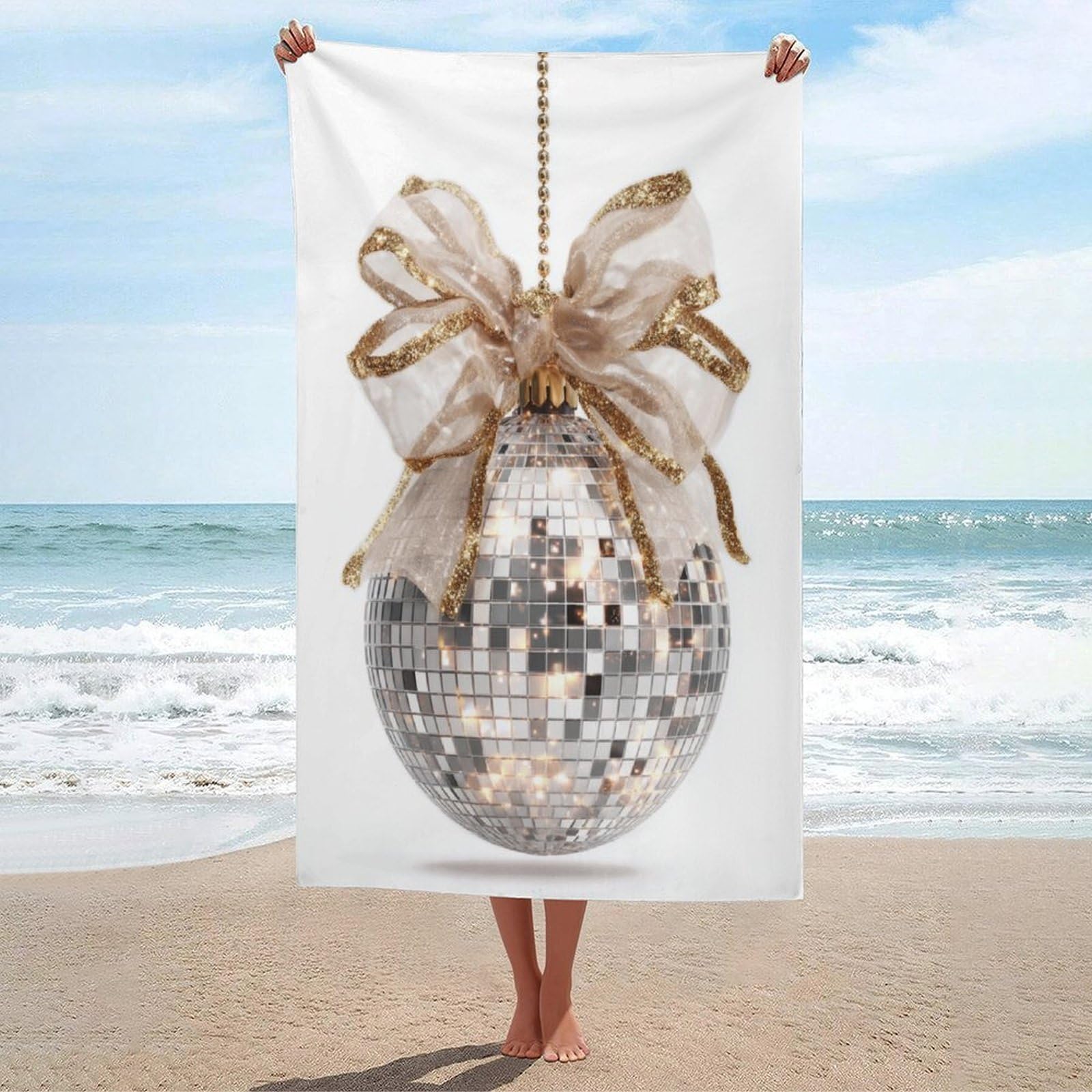 LSRCPD Shimmering Silver Beach Towel Sand Free Microfiber Large Shower Towels Multipurpose Absorbent for Bathroom Pool 130x80 CM