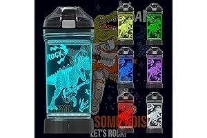 Attivolife Light up Dinosaur Water Bottle with 3D Glowing Lamp for Kids