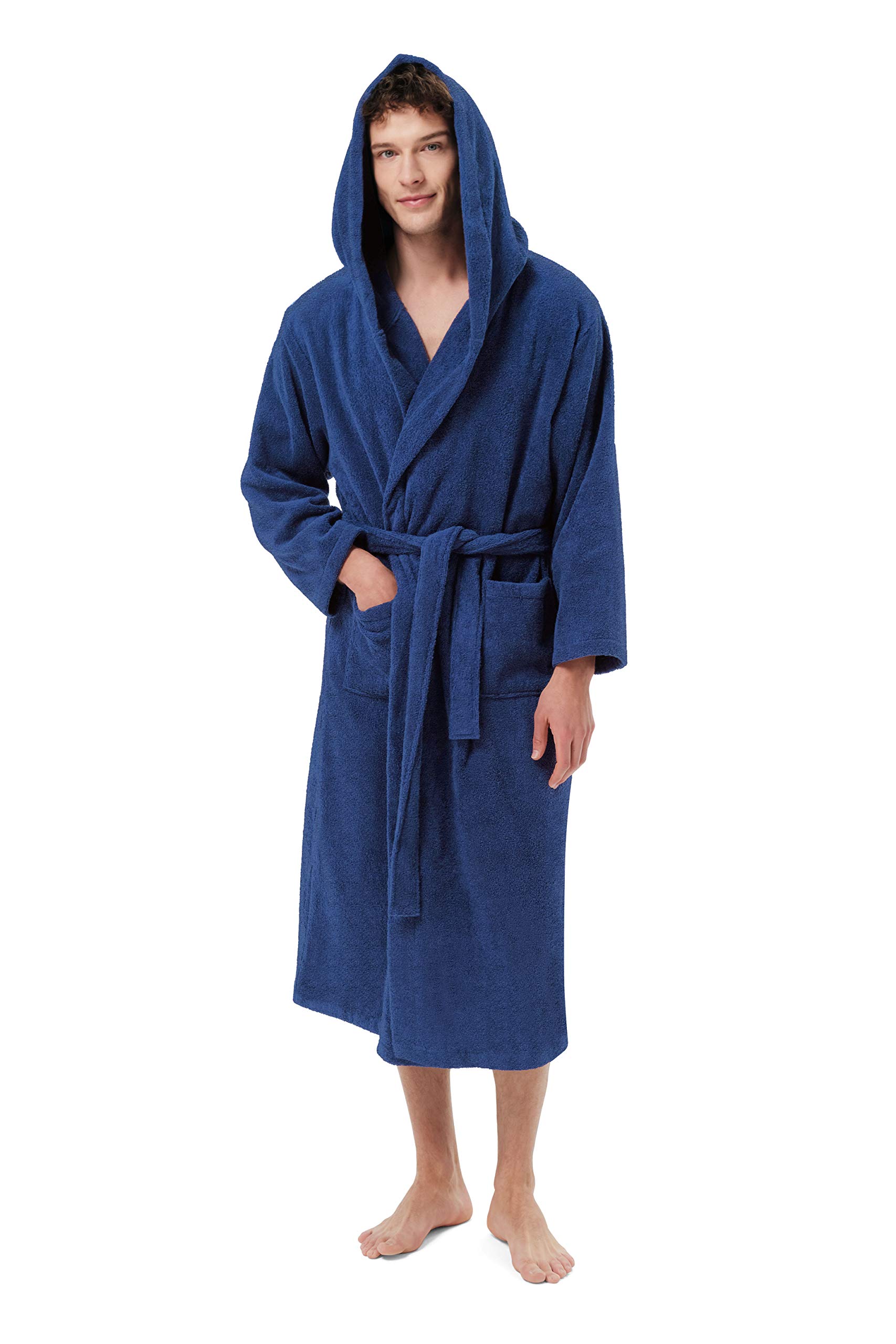 SIORO Mens Hooded Terry Cloth Robe, Big and Tall Bathrobe, Full Length Cotton & Absorbent Robe for Spa, Shower & Sleepwear