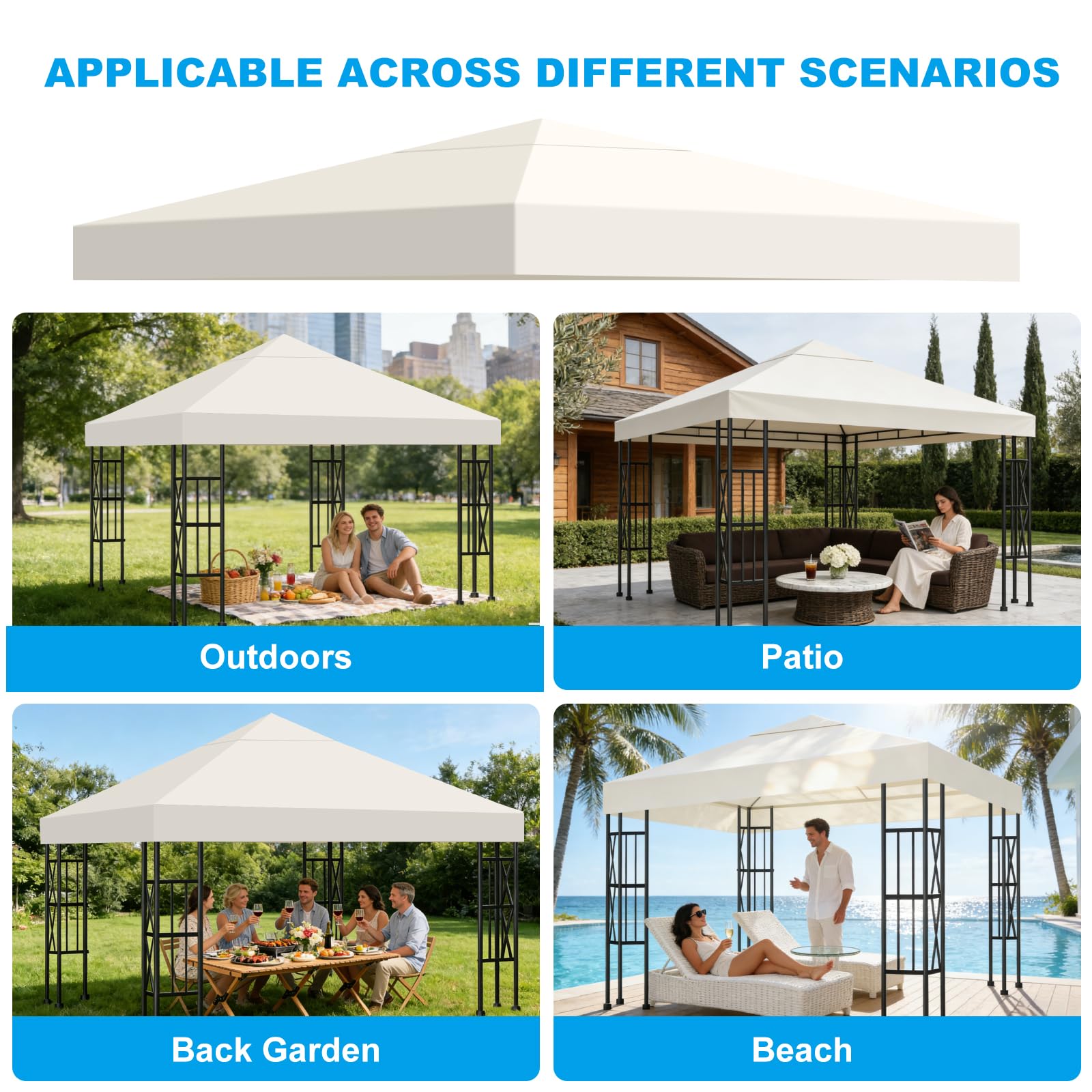 Toldo Recambio 3x3 m Pergola, Techo Repuesto para Cenador Impermeable 300D Protección UV, Funda Transpirable para Pérgola de Jardín, Reemplazo Resistente al Viento para Gazebo Exterior, Beige