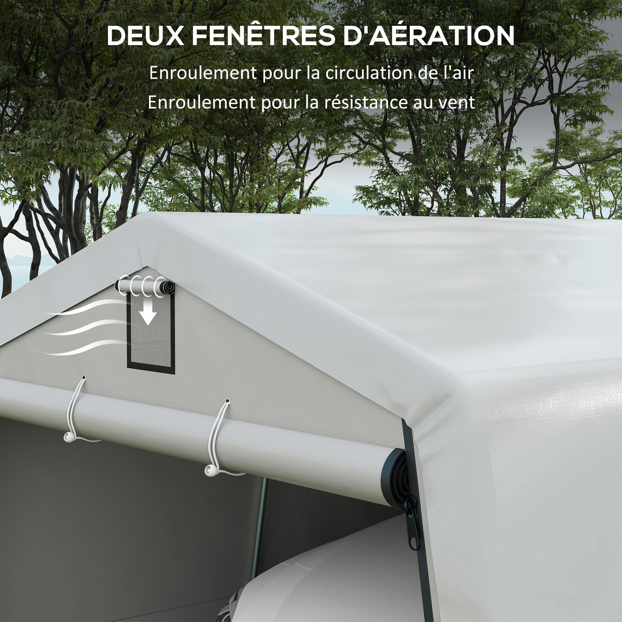 Outsunny Tente garage carport dim. 6,2L x 3,3l x 2,4H m robusto acciaio zincato PE ad alta densità 150 g/m² impermeabile anti-UV, 1 porta grigia e 2 prese d'aria