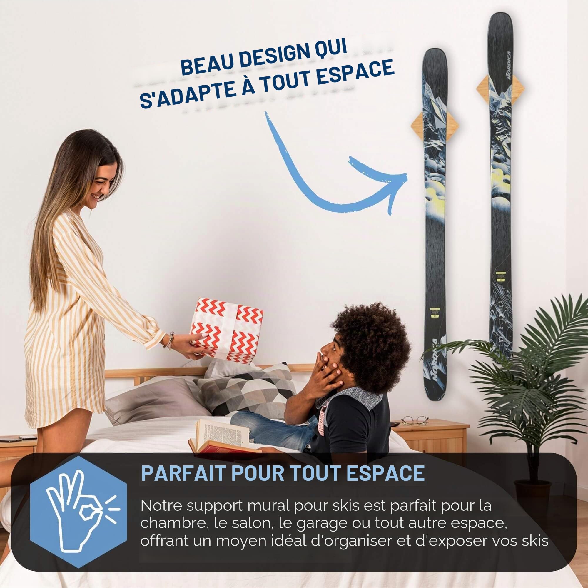 Hang 11 Support mural de ski – Cintres muraux en bois dur pour ski, support mural pour ski, support mural pour skis, support mural pour skis, support mural vertical, porte-skis mural, porte-skis mural