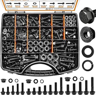 mankk 400PCS Metric Grade 10.9 Flange Bolts Nuts Washers Kit M6 M8 M10 (12-45mm) Black Alloy Steel Automotive Hex Bolt Assortment