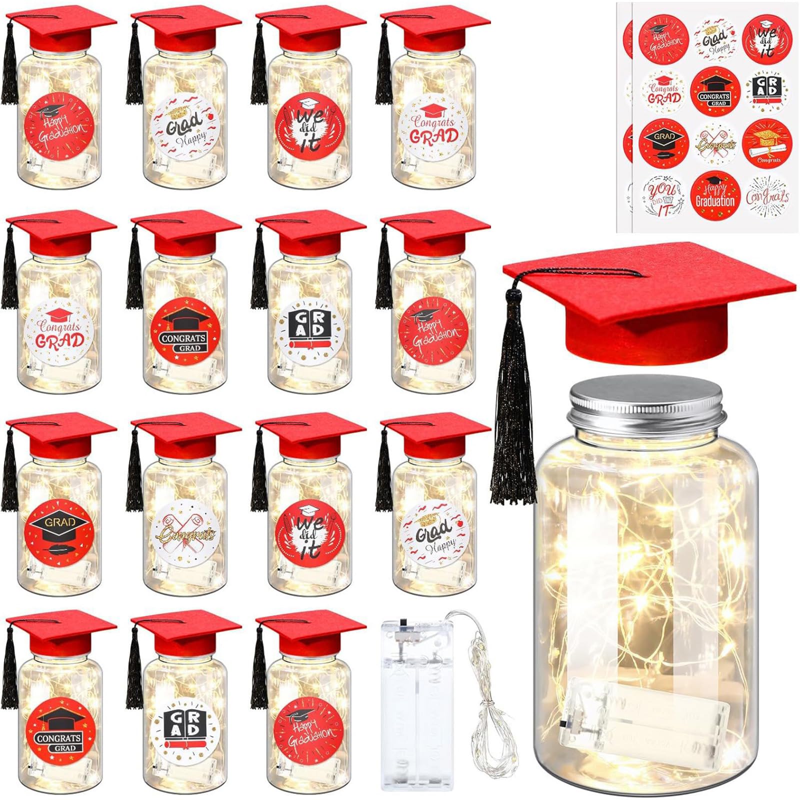 Msioytog 12Set 2026 Graduation Table Decorations Centerpieces Led Light Up Masons Jar with Graduation Cap Grad Party Supplies Decorations