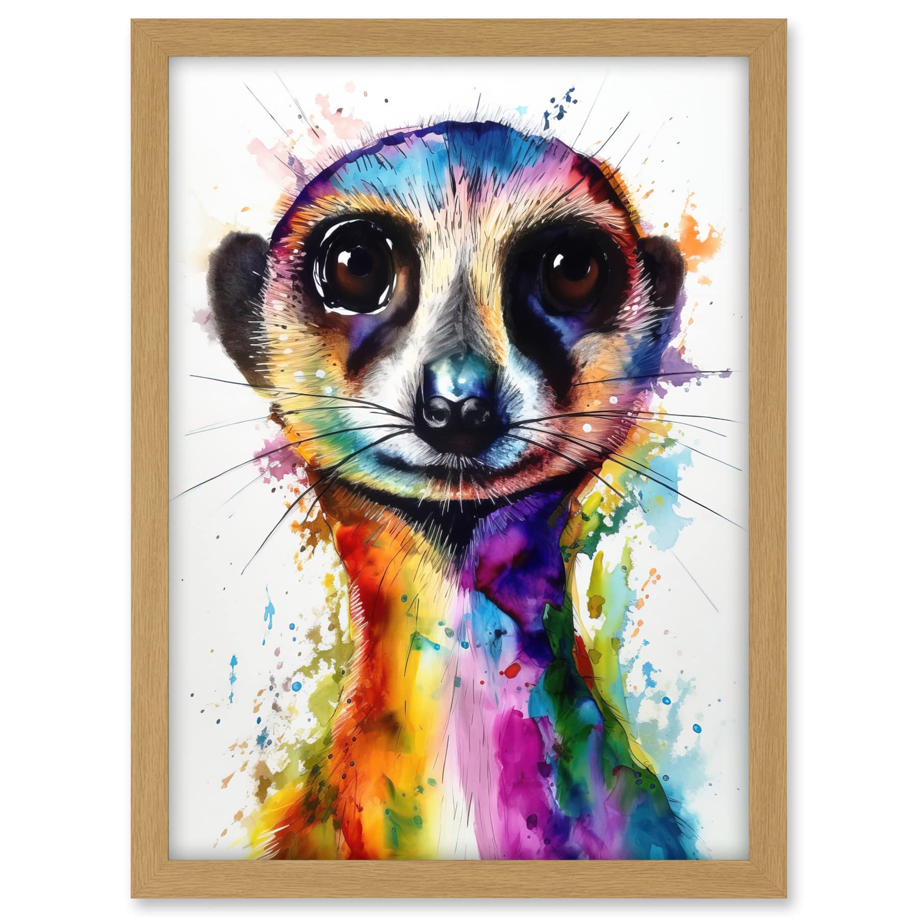 Artery8 Meerkat Splash Paint Watercolour Painting Artwork Framed A3 Wall Art Print