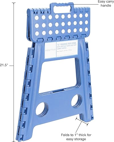 Miniatura 4 de ESSENTIALS 21048 Taburete plegable de 15 pulgadas, taburete plegable ancho, taburetes de plástico para adultos, taburete de jardín, taburete alto