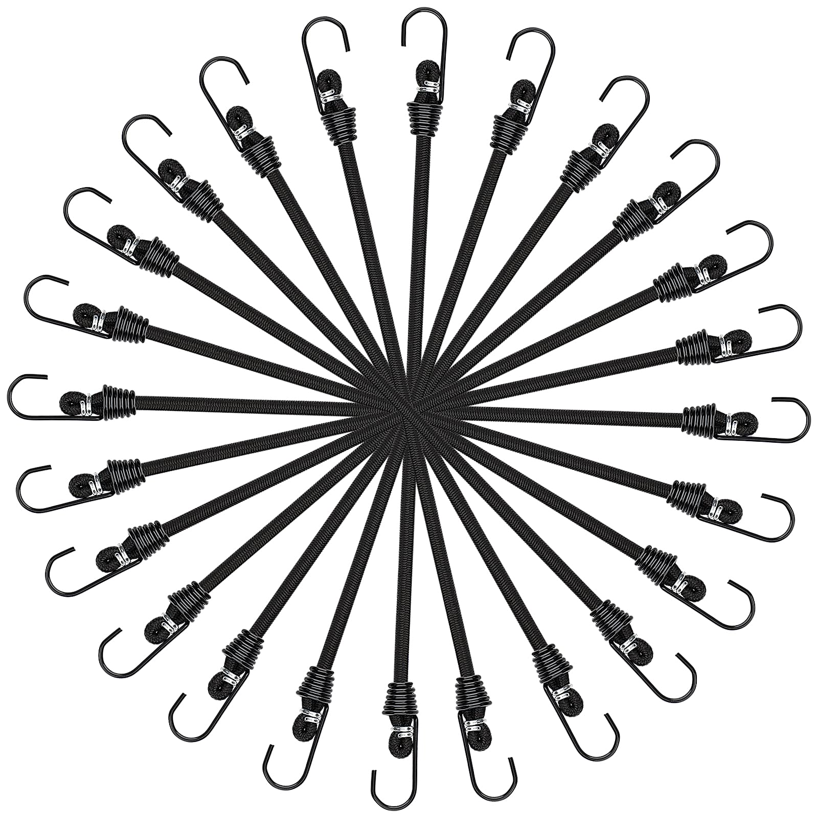 ZHOUBIN 9 inch Mini Short Black Bungee Cords with Hooks, 12 Pcs