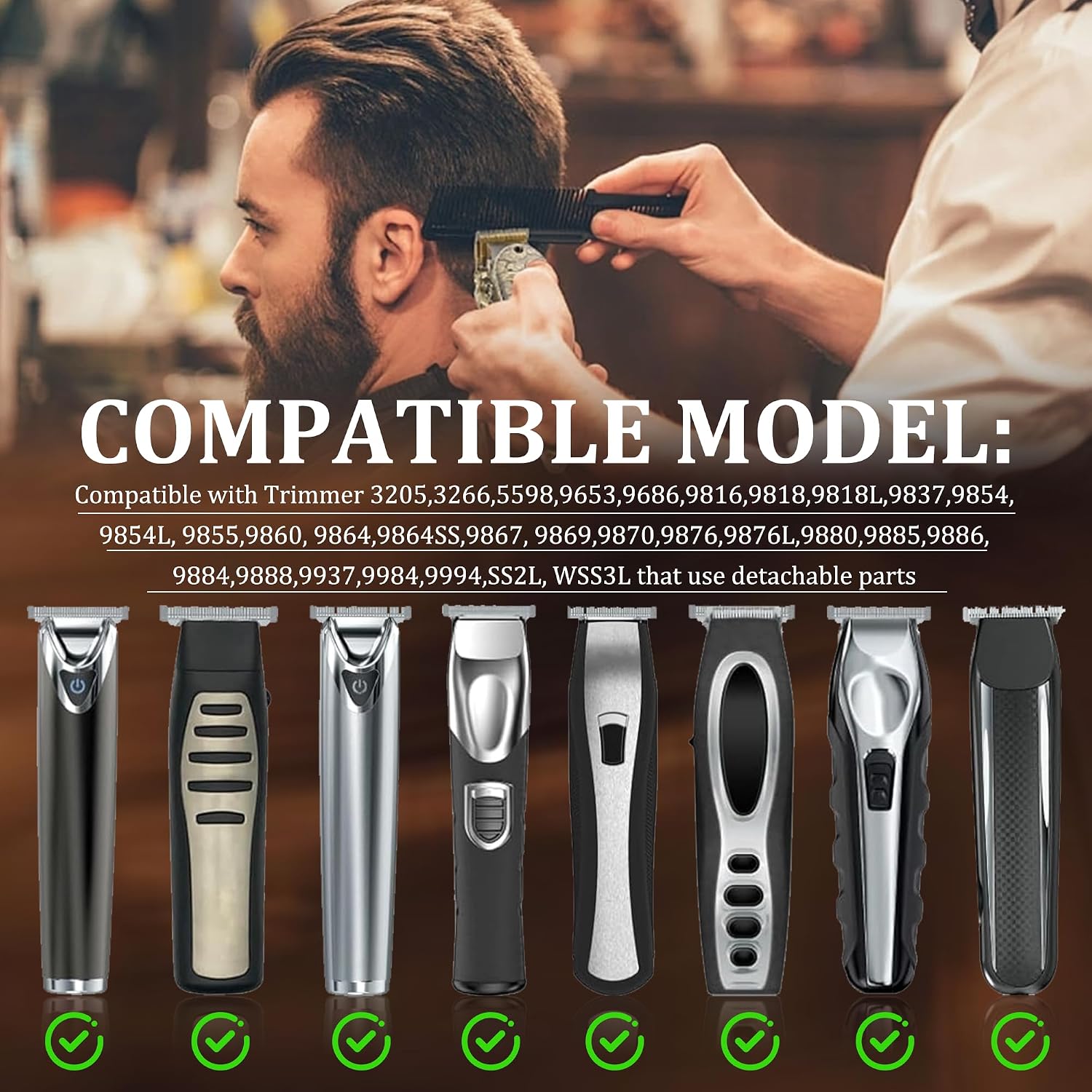 T-Blade Detachable Replacement Blades Compatible with Wahl Trimmers 9864/9864SS/9686/9818A/9854L/9876L/WSS3L/SS2L,High-Quality 440C Stainless Steel,0.5mm Precision Cut, Professional Grooming,1 Pack