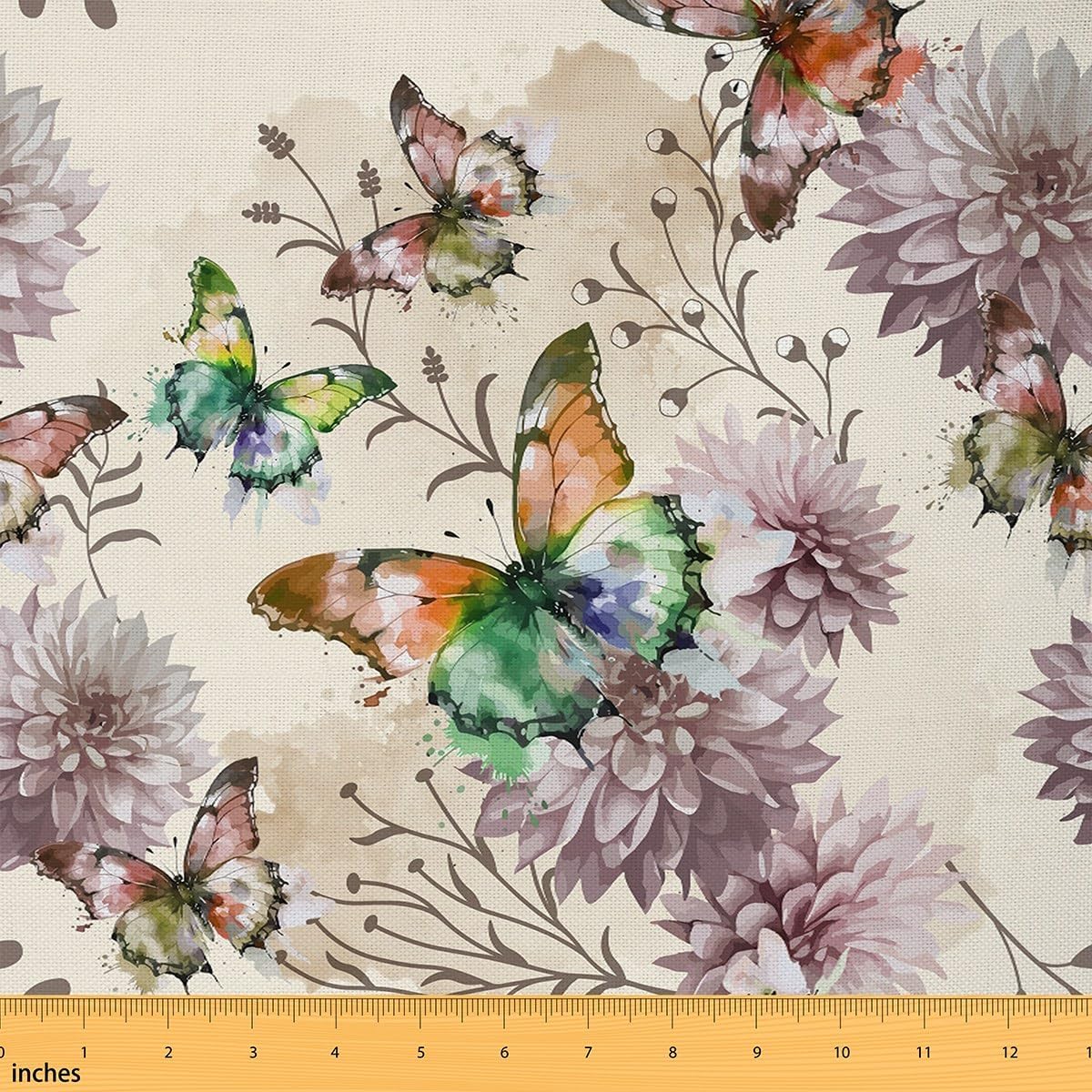 Butterfly Fabric by The Yard Watercolor Flower Upholstery Fabric for Women Girls Teens Colorful Butterfly Floral Outdoor Fabric Vintage Grunge Floral Fabric Upholstery and Home Accents 3 Yards