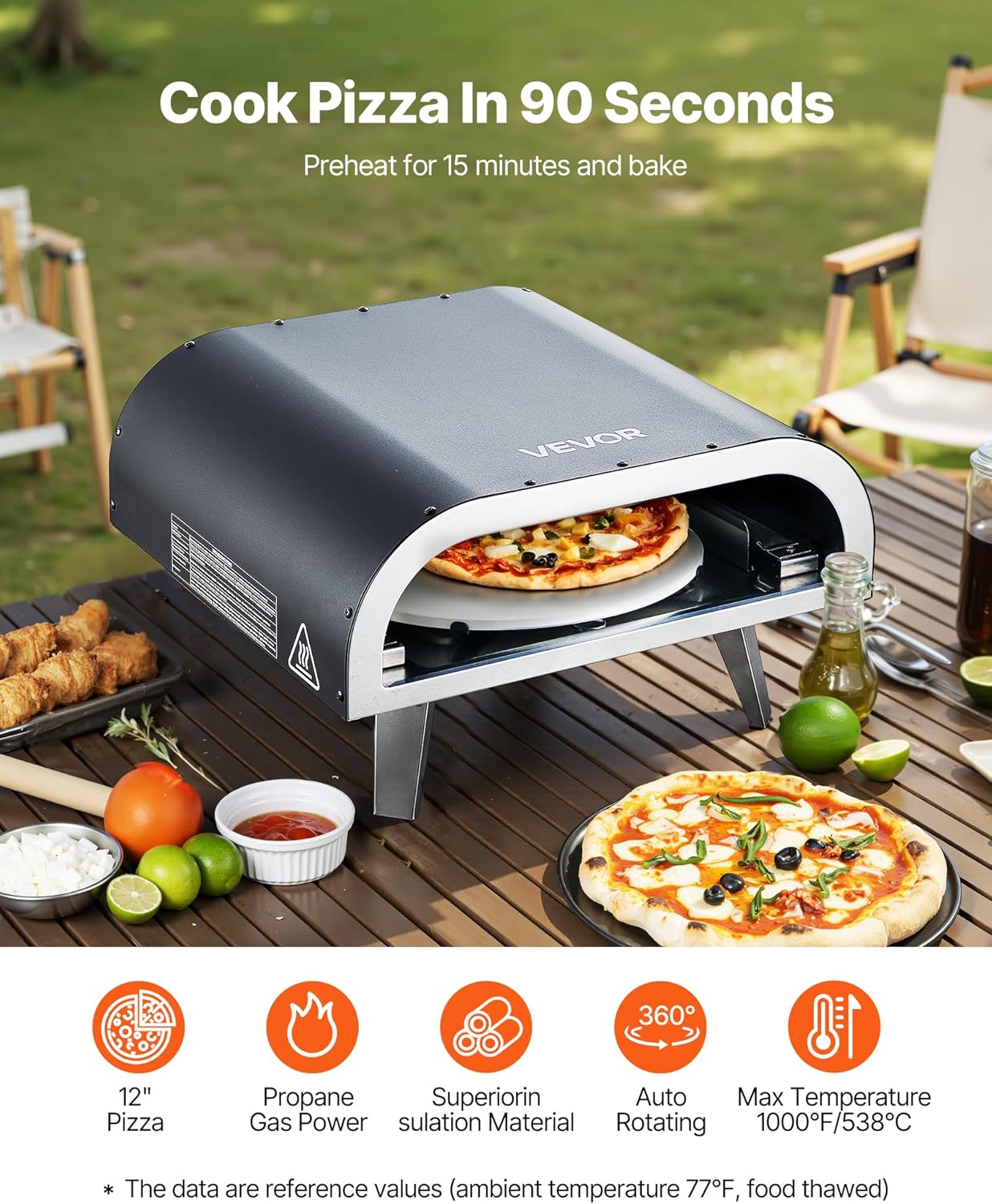 VEVOR Propane Outdoor Pizza Oven, 12 in Auto Rotating Propane Gas Pizza Ovens, Portable Pizza Cooker with Electric Rotation System, Carry Bag, Pizza Maker for Outside Backyard Patio Camping, Black