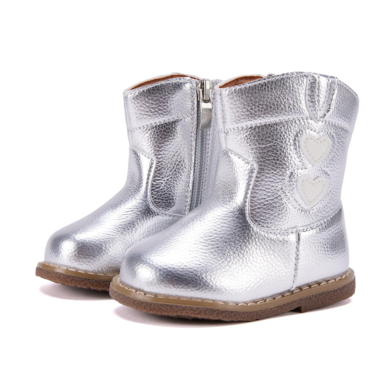 BMCiTYBM Baby Cowboy Cowgirl Boots Infant Western Boots Toddler Boys Girls Round Toe Riding Mid Calf Boots All Seasons for 6 9 12 18 24 Months Sliver Size 18-24 Months Toddler