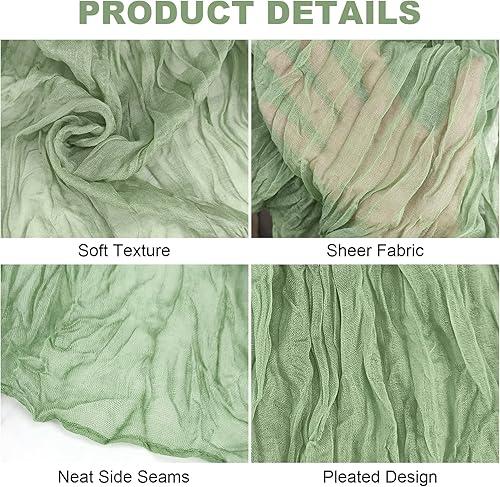 Miniatura 3 de 6 piezas de gasa de gasa verde salvia, camino de mesa de gasa de 10 pies, a granel, 35 x 120 pulgadas, camino de mesa rústico bohemio para boda,