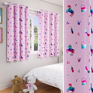 Charm Pink Children's Eyelet Curtains for Bedroom - 46 x 54 inch (117 x 137 cm) - Room Darkening Thermal Noise Reducing Kid’s Pink Curtains for Bedroom, Games Room & Nursery