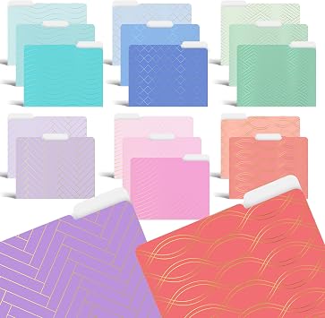 Better Office Products Decorative File Folders with Gold Foil, 18 Pack, 18 Geometric Designs 6 Ombre Color Themes Heavyweight, Letter Size 9.5" x 11.5" with 1/3 Cut Tab
