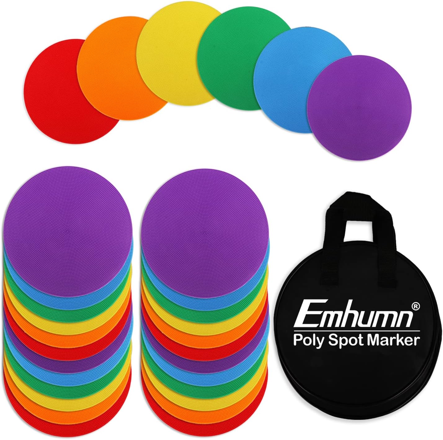 4inch & 9inch Poly Spot Markers for Agility Dot for Gym/PE Training, Dance, 6/12/24 Pcs Round Multiple Color & Size Rubber Non-Slip Spot Marker for Games, Floor Dots and Sport Activities 24Pcs 9 inch + Portable Bag