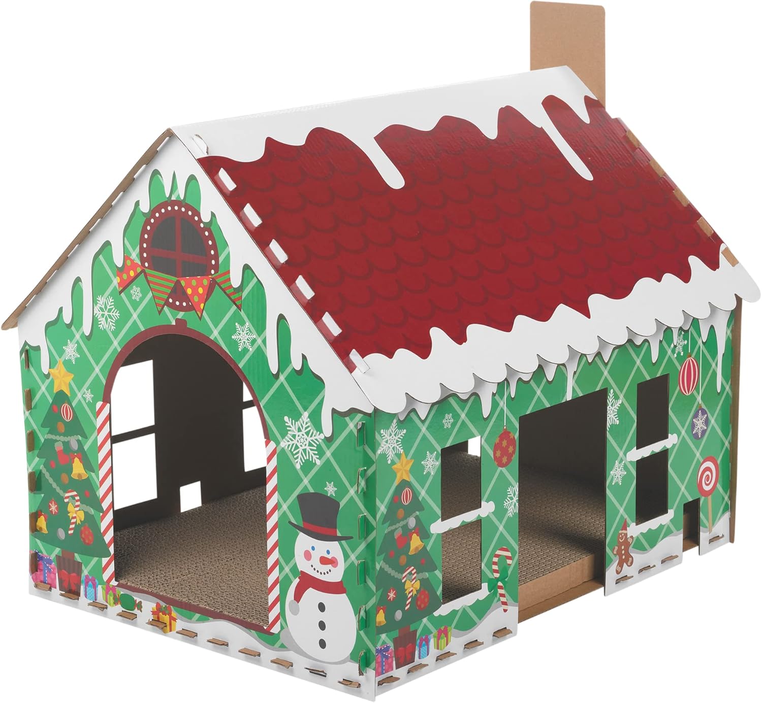 Christmas Corrugated Cardboard Cat Kitten Small Pet Play House Activity