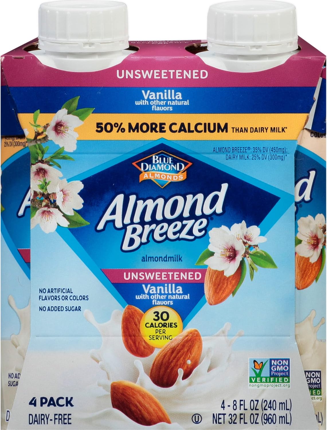 Almond Breeze Dairy Free Almondmilk, Unsweetened Vanilla, 8 Ounce (Pack
