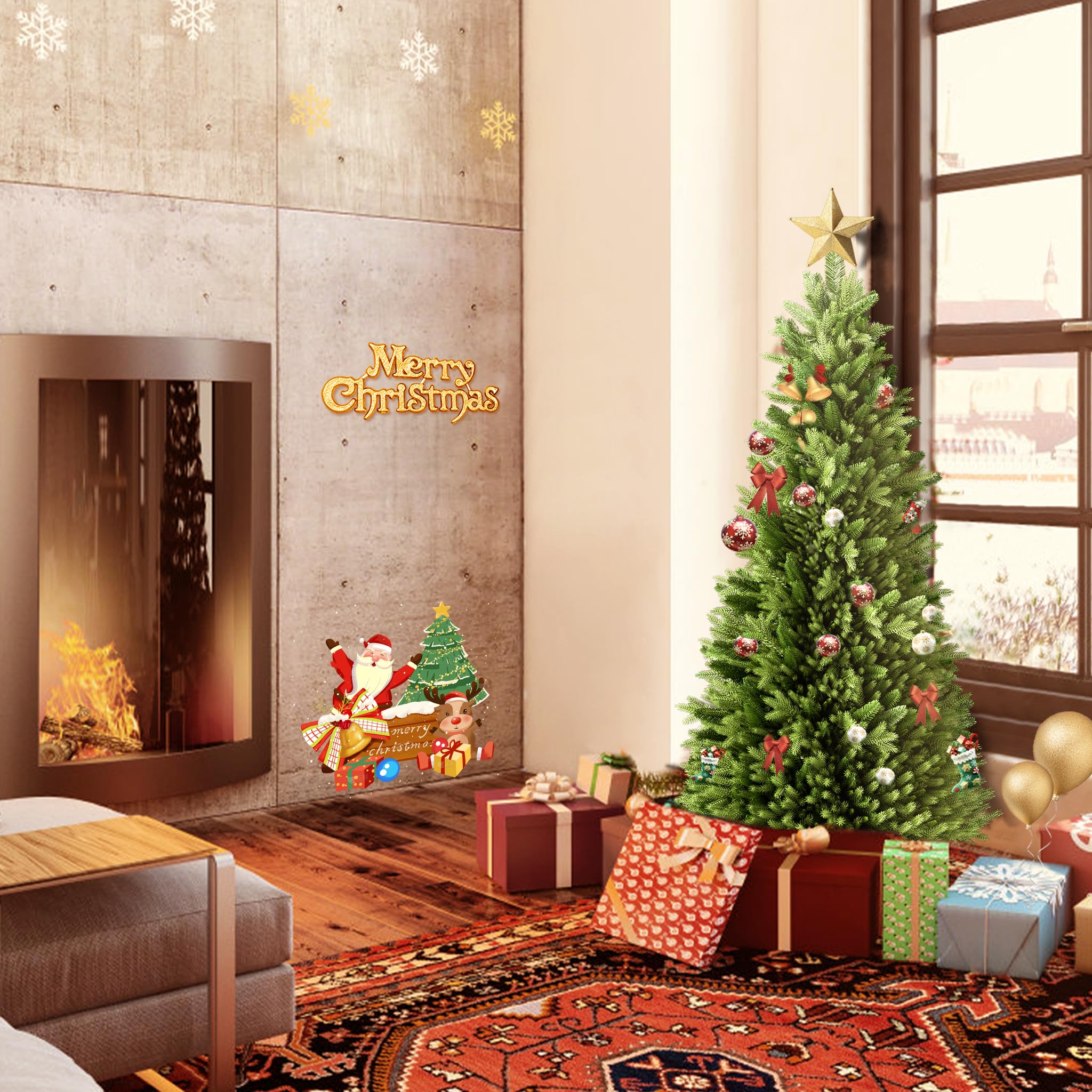 LILIIN Albero di Natale da 180 cm, in PVC e PE, abete pregiato, sistema pieghevole, supporto in legno, senza illuminazione