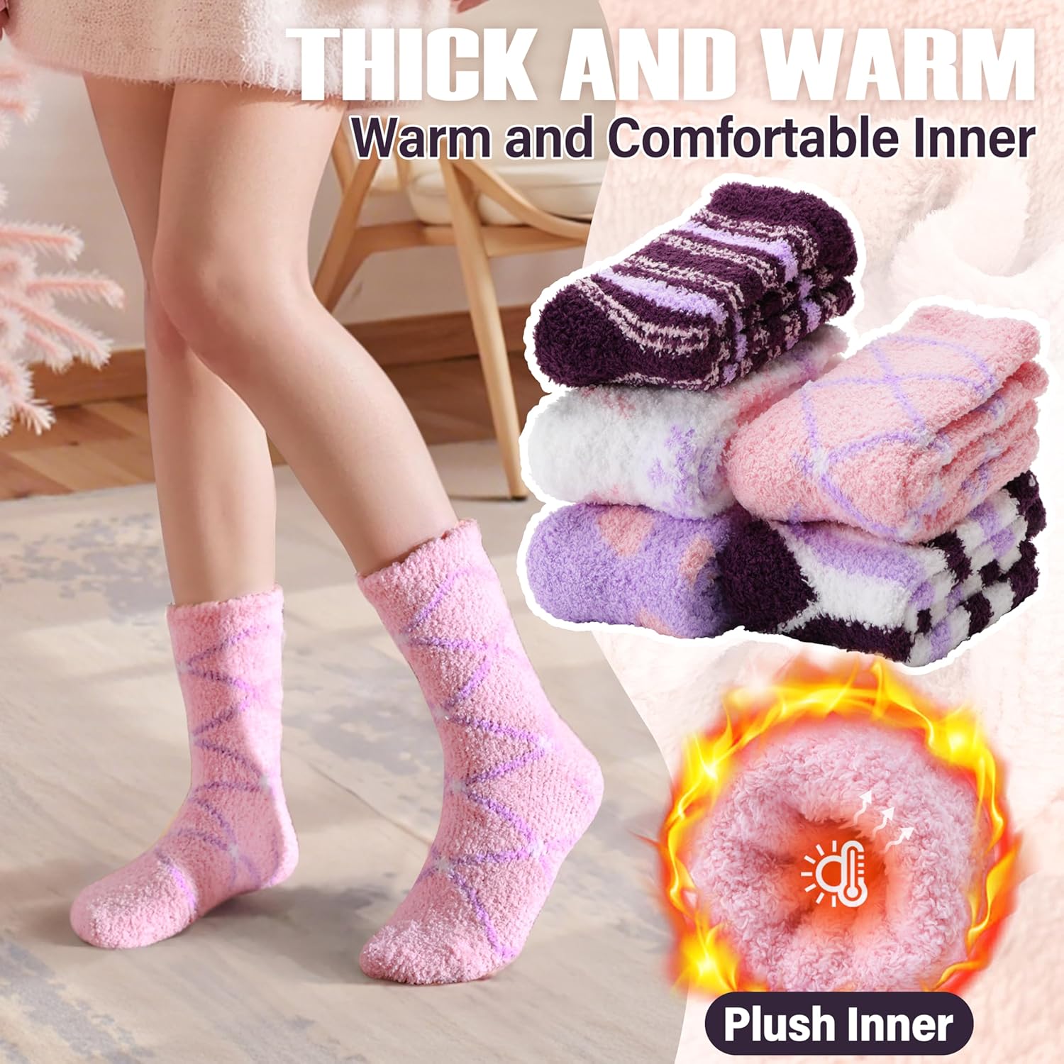 ANTSANG Womens Fuzzy Socks Fluffy Slipper Cozy Cabin Winter Soft Fleece Warm Comfy Thick Christmas Gift Socks - Image 4