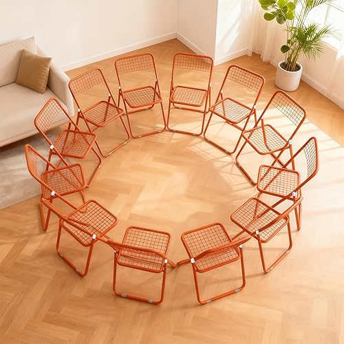Paquete de 12 sillas plegables, color naranja, de una sola pieza, diseño plegable que ahorra espacio para uso en interiores y exteriores