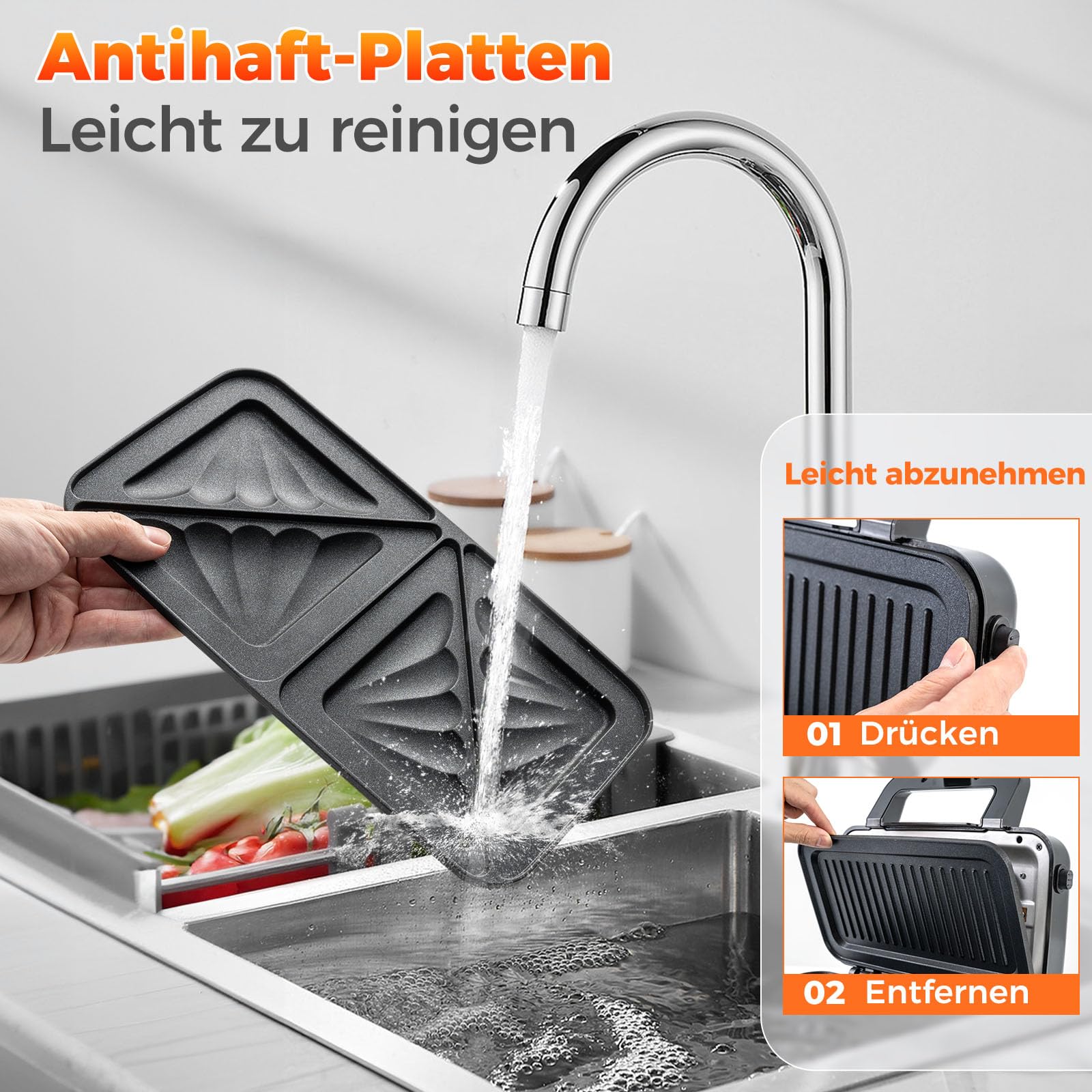 GOPLUS 3-in-1 Sandwichmaker, Waffeleisen, Kontaktgrill, 1200W Sandwichtoaster mit 5-Gang-Temperaturregelung, mit abnehmbaren Platten - Antihaftbeschichtung - elektrischer Panini Maker