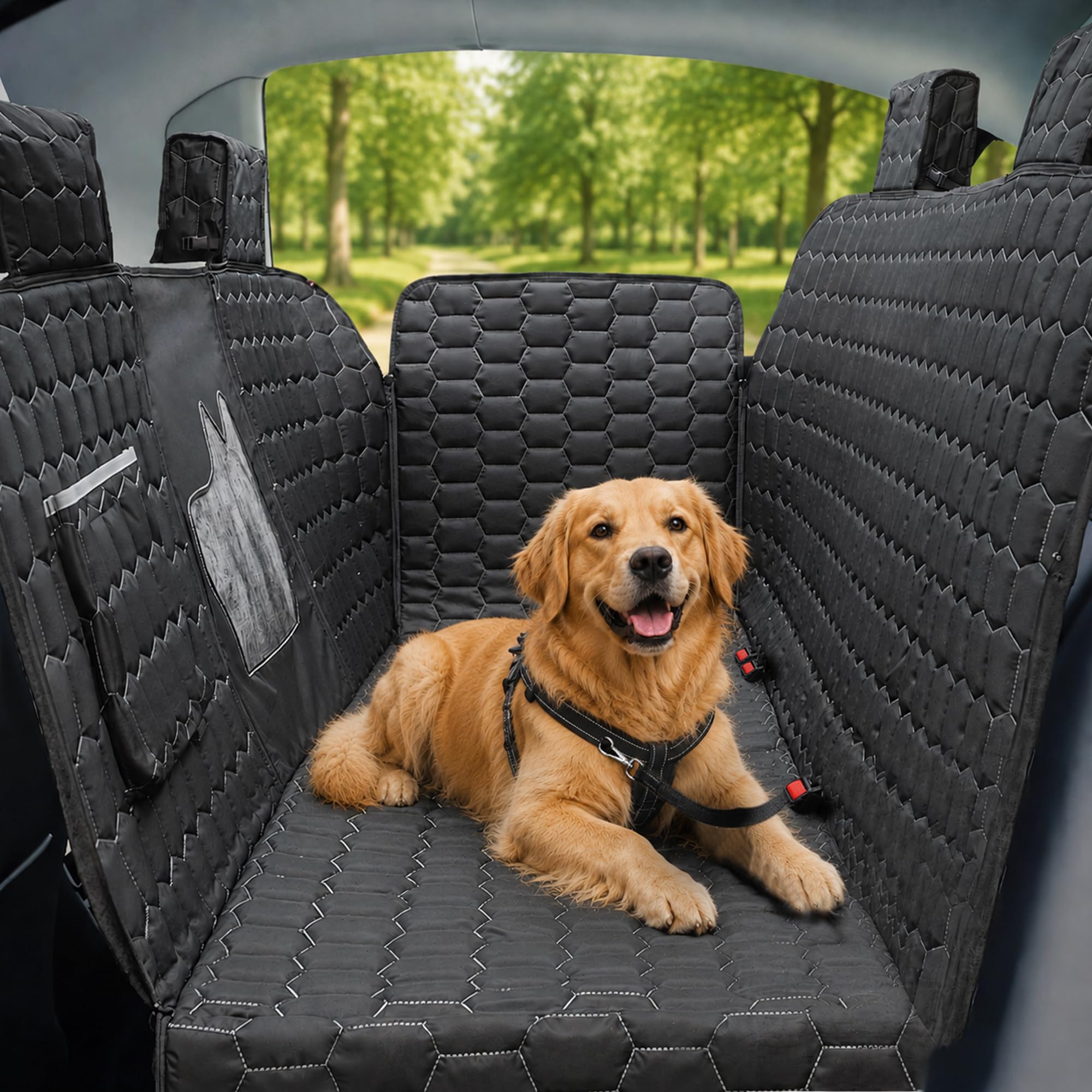 Meginc Coprisedili per cani per Tesla Model Y, amaca per auto per Tesla con alette laterali, 100% impermeabili, accessori per cani modello Y, con finestra in rete e protezione per poggiatesta, facile